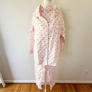 Vintage Women 70s Ditsy Floral 100% Cotton Flannel Pajama Set Cozy Cabin Lounge